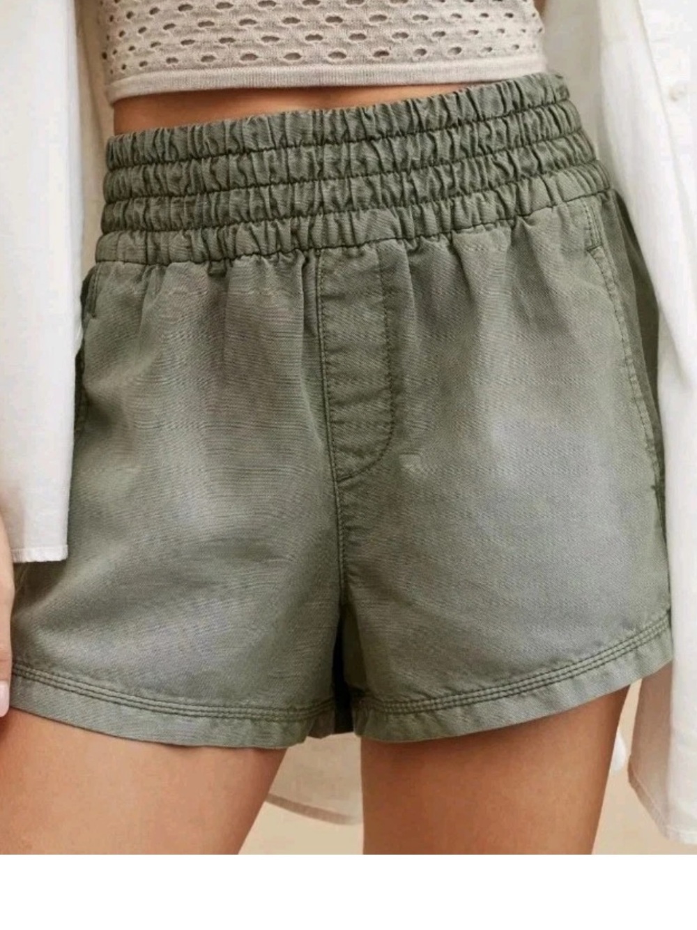 Aerie Babewatch High Waisted Pull Pn Olive Green Shorts. Comfort. Vacation. SZ L